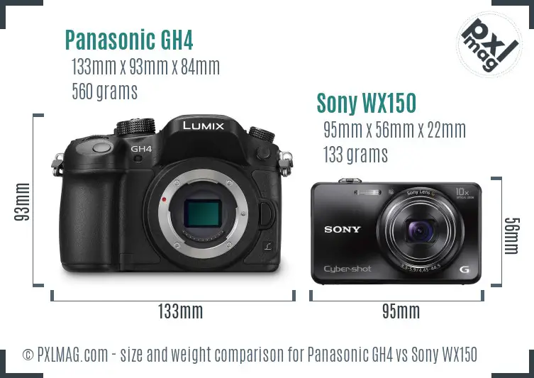 Panasonic GH4 vs Sony WX150 size comparison