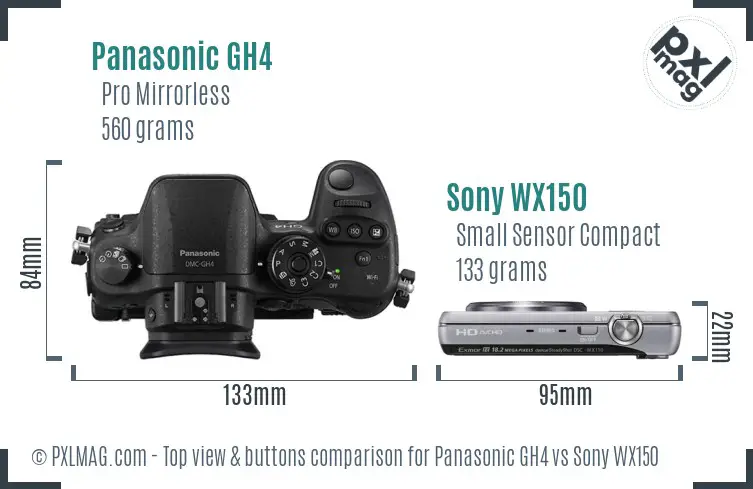Panasonic GH4 vs Sony WX150 top view buttons comparison