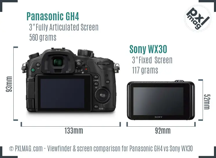 Panasonic GH4 vs Sony WX30 Screen and Viewfinder comparison