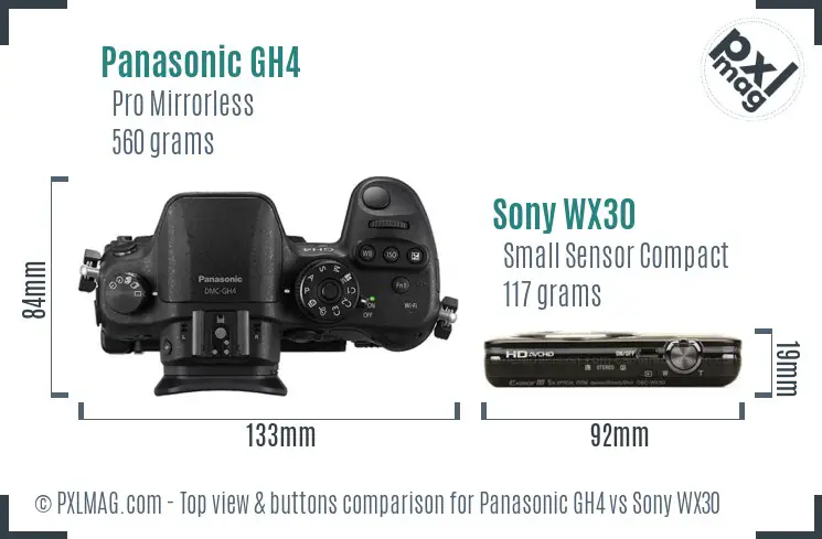 Panasonic GH4 vs Sony WX30 top view buttons comparison