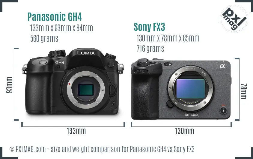 Panasonic GH4 vs Sony FX3 size comparison