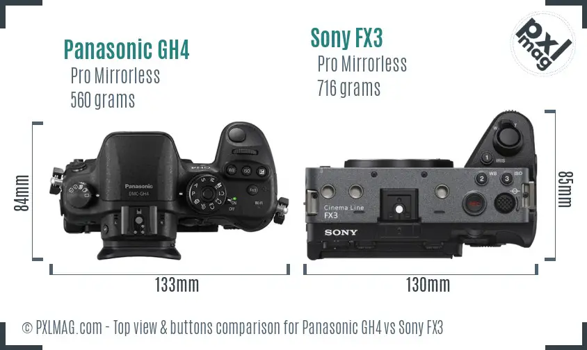 Panasonic GH4 vs Sony FX3 top view buttons comparison