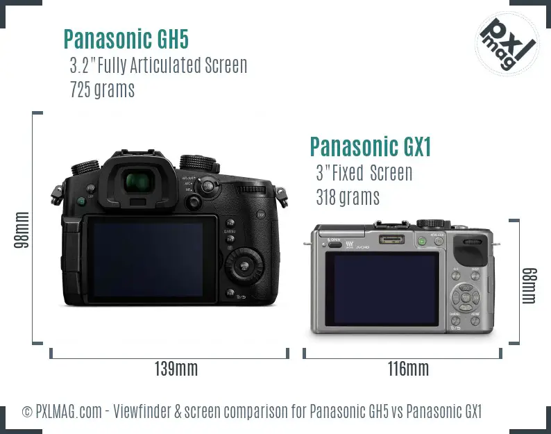 Panasonic GH5 vs Panasonic GX1 Screen and Viewfinder comparison