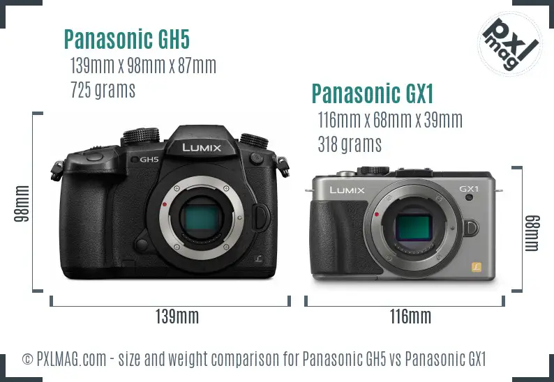 Panasonic GH5 vs Panasonic GX1 size comparison