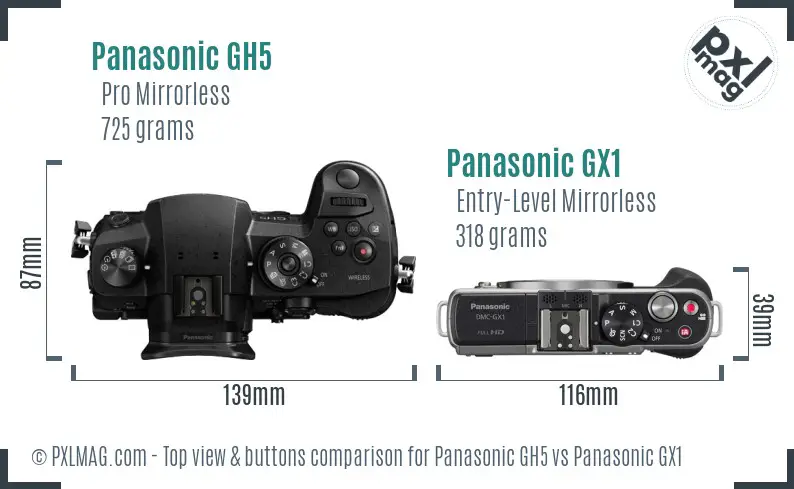 Panasonic GH5 vs Panasonic GX1 top view buttons comparison