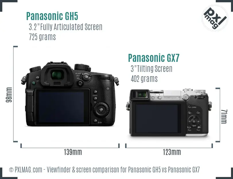 Panasonic GH5 vs Panasonic GX7 Screen and Viewfinder comparison