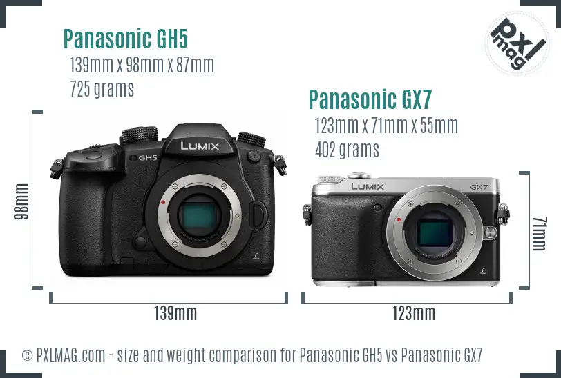Panasonic GH5 vs Panasonic GX7 size comparison