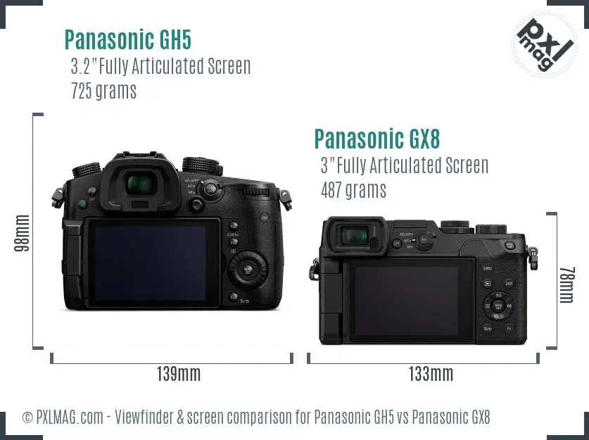 Panasonic GH5 vs Panasonic GX8 Screen and Viewfinder comparison