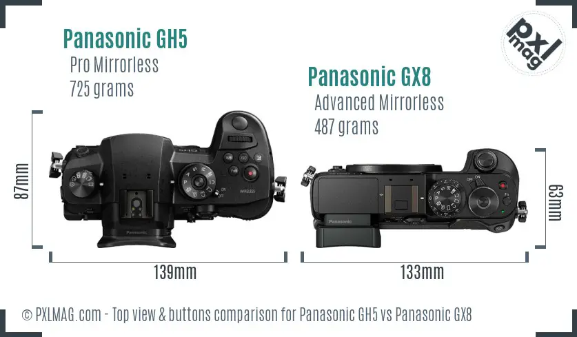 Panasonic GH5 vs Panasonic GX8 top view buttons comparison