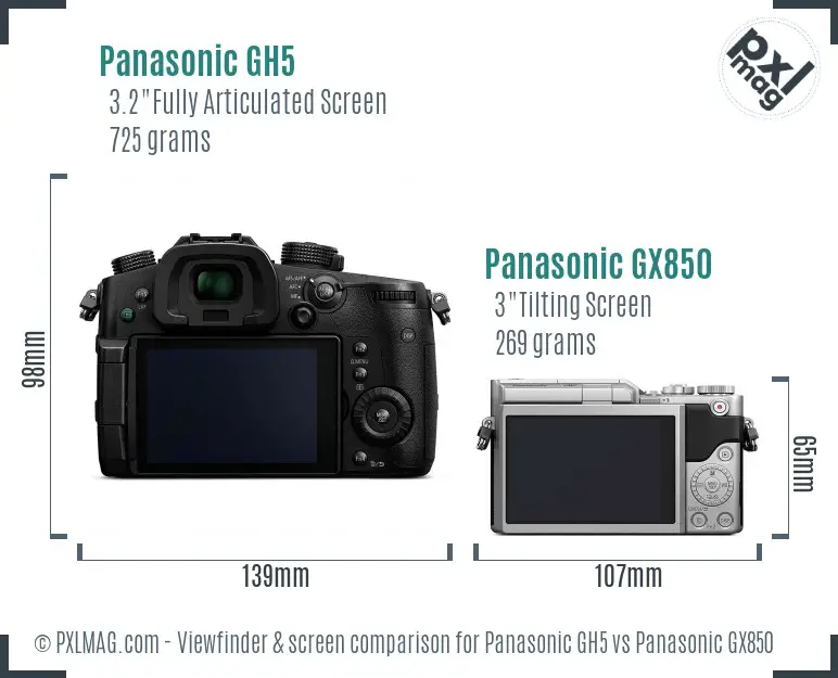 Panasonic GH5 vs Panasonic GX850 Screen and Viewfinder comparison
