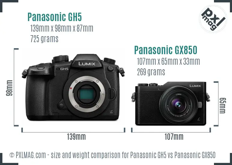 Panasonic GH5 vs Panasonic GX850 size comparison