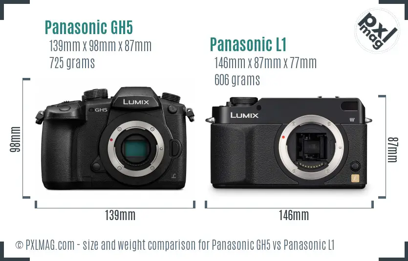 Panasonic GH5 vs Panasonic L1 size comparison