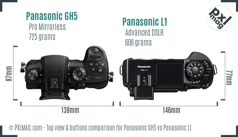 Panasonic GH5 vs Panasonic L1 top view buttons comparison