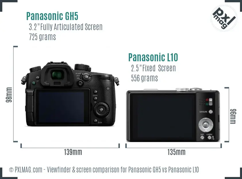 Panasonic GH5 vs Panasonic L10 Screen and Viewfinder comparison