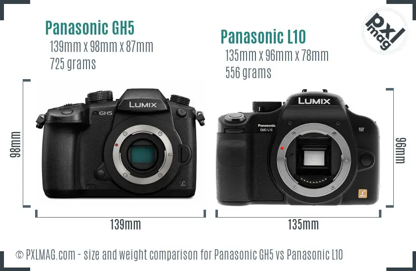 Panasonic GH5 vs Panasonic L10 size comparison