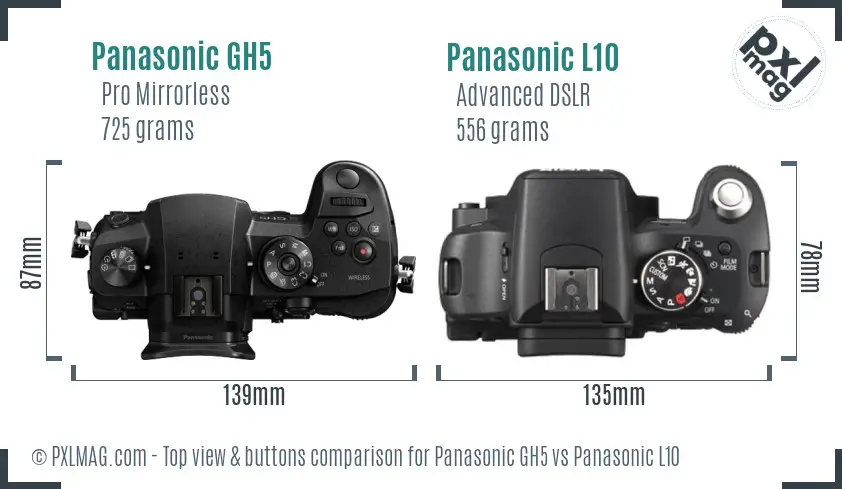 Panasonic GH5 vs Panasonic L10 top view buttons comparison