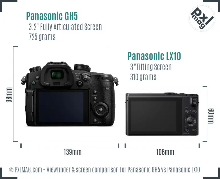 Panasonic GH5 vs Panasonic LX10 Screen and Viewfinder comparison