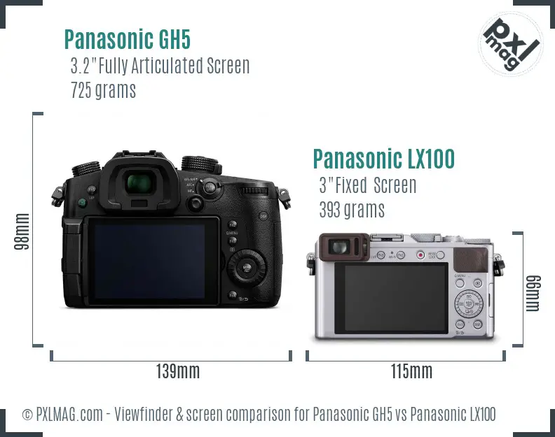 Panasonic GH5 vs Panasonic LX100 Screen and Viewfinder comparison