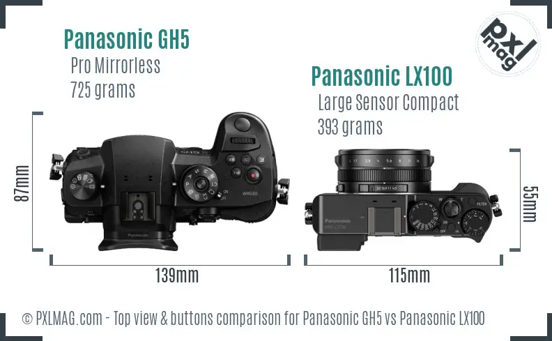 Panasonic GH5 vs Panasonic LX100 top view buttons comparison