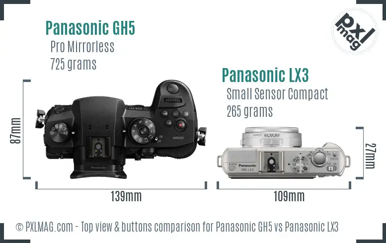 Panasonic GH5 vs Panasonic LX3 top view buttons comparison