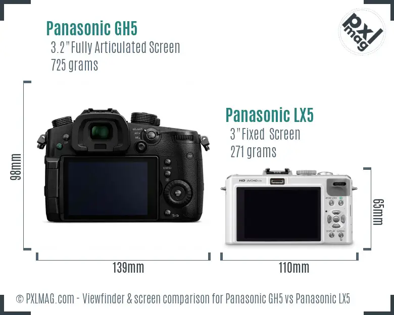 Panasonic GH5 vs Panasonic LX5 Screen and Viewfinder comparison
