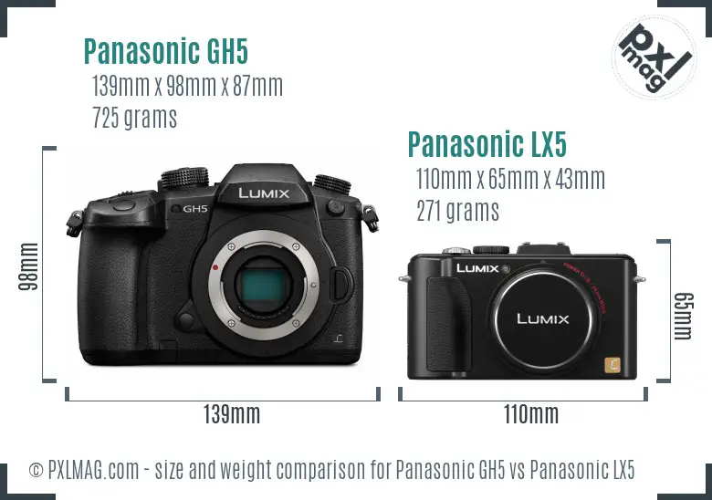 Panasonic GH5 vs Panasonic LX5 size comparison