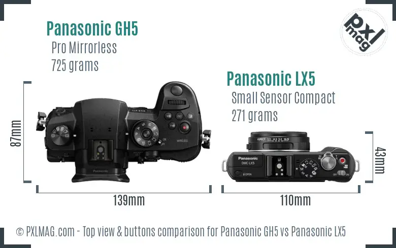 Panasonic GH5 vs Panasonic LX5 top view buttons comparison