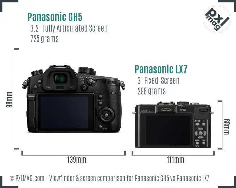 Panasonic GH5 vs Panasonic LX7 Screen and Viewfinder comparison