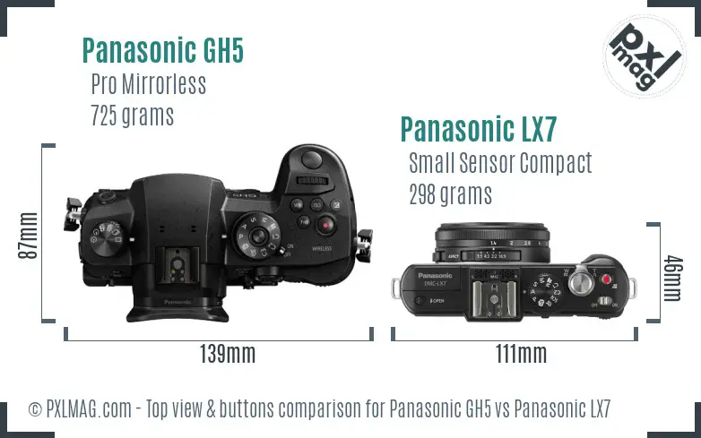Panasonic GH5 vs Panasonic LX7 top view buttons comparison