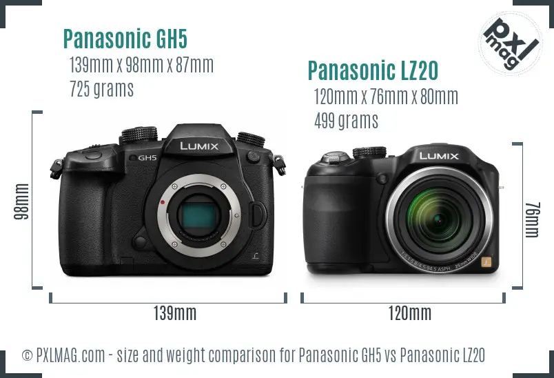Panasonic GH5 vs Panasonic LZ20 size comparison