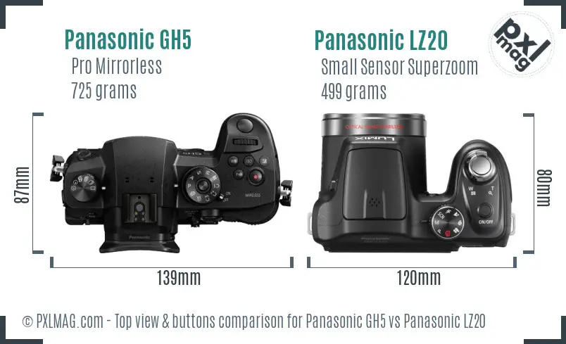 Panasonic GH5 vs Panasonic LZ20 top view buttons comparison