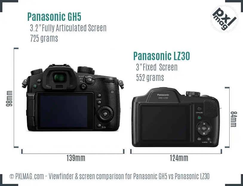 Panasonic GH5 vs Panasonic LZ30 Screen and Viewfinder comparison