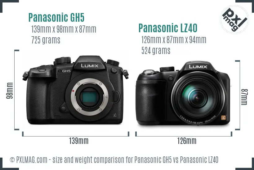 Panasonic GH5 vs Panasonic LZ40 size comparison