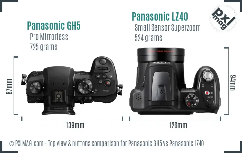 Panasonic GH5 vs Panasonic LZ40 top view buttons comparison