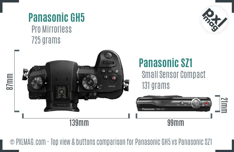 Panasonic GH5 vs Panasonic SZ1 top view buttons comparison