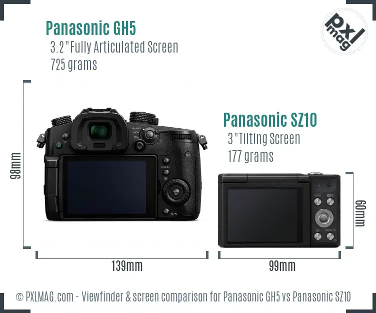 Panasonic GH5 vs Panasonic SZ10 Screen and Viewfinder comparison