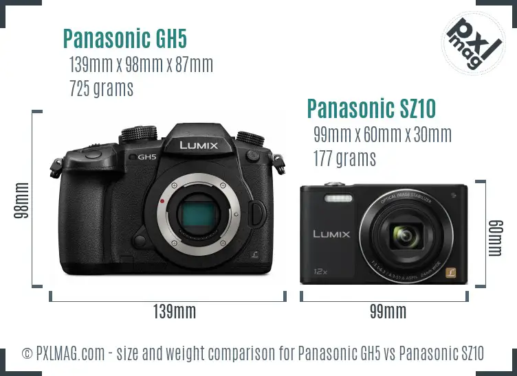 Panasonic GH5 vs Panasonic SZ10 size comparison