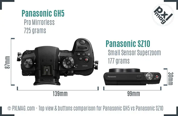 Panasonic GH5 vs Panasonic SZ10 top view buttons comparison