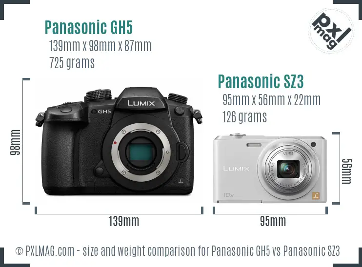Panasonic GH5 vs Panasonic SZ3 size comparison