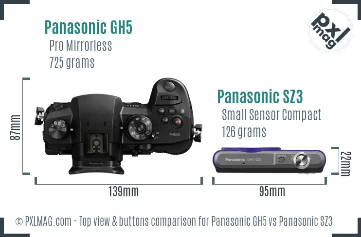 Panasonic GH5 vs Panasonic SZ3 top view buttons comparison