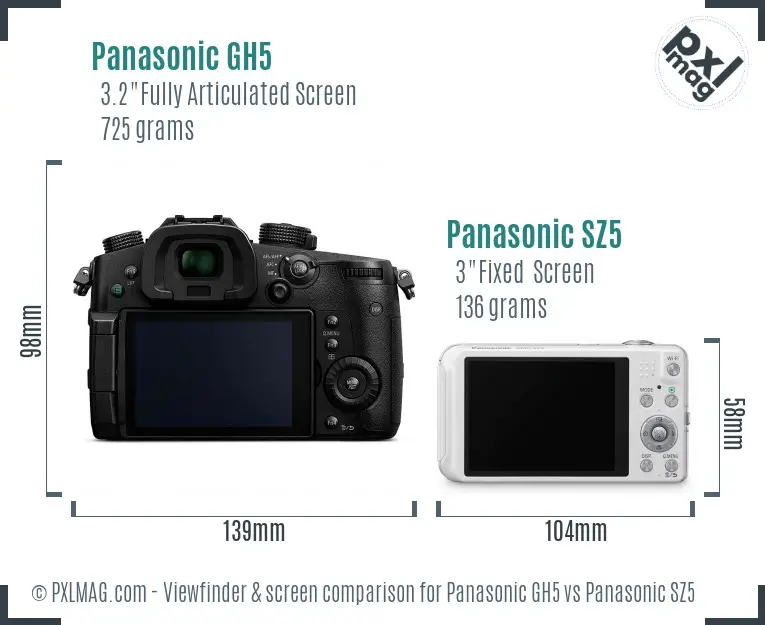 Panasonic GH5 vs Panasonic SZ5 Screen and Viewfinder comparison