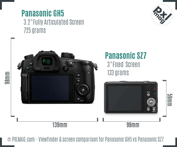 Panasonic GH5 vs Panasonic SZ7 Screen and Viewfinder comparison