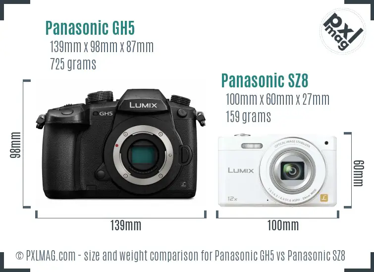 Panasonic GH5 vs Panasonic SZ8 size comparison