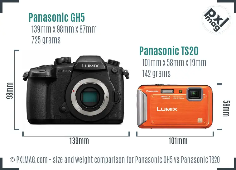 Panasonic GH5 vs Panasonic TS20 size comparison