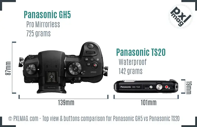 Panasonic GH5 vs Panasonic TS20 top view buttons comparison