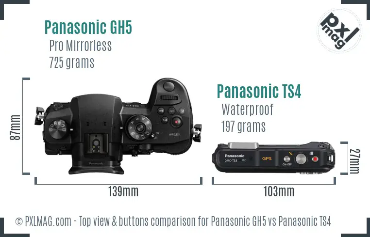 Panasonic GH5 vs Panasonic TS4 top view buttons comparison