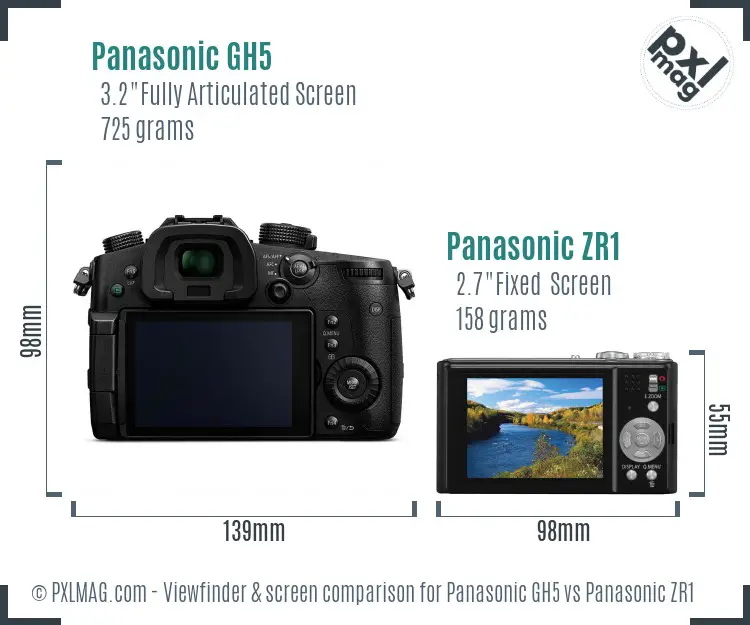 Panasonic GH5 vs Panasonic ZR1 Screen and Viewfinder comparison