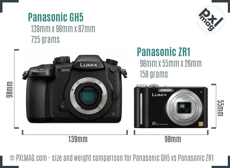Panasonic GH5 vs Panasonic ZR1 size comparison