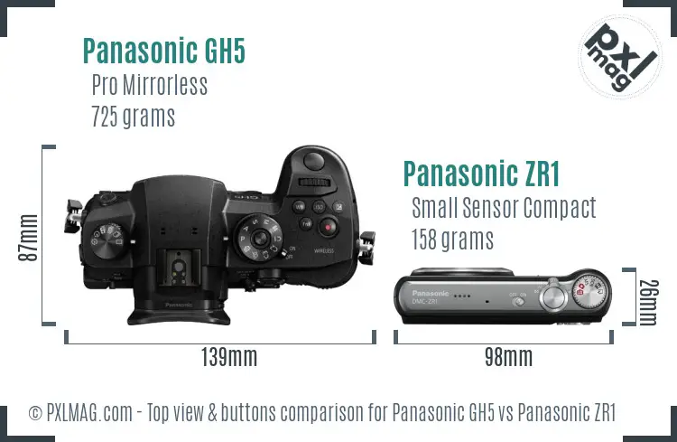 Panasonic GH5 vs Panasonic ZR1 top view buttons comparison