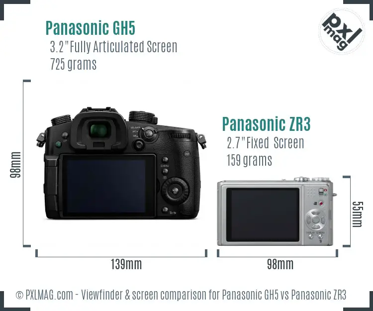 Panasonic GH5 vs Panasonic ZR3 Screen and Viewfinder comparison